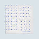 The Turnbull & Asser White and Blue Spot Silk Pocket Square features evenly spaced blue dots, a brand logo in one corner, and is displayed on a light blue background with a stylishly folded corner.
