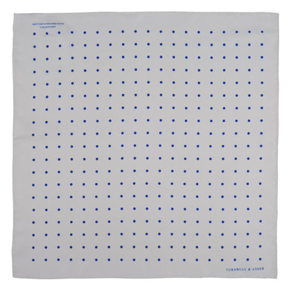 White and Blue Spot Silk Pocket Square Image 1