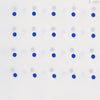 View 3 of product The Turnbull & Asser White and Blue Spot Silk Pocket Square features evenly spaced blue dots, a brand logo in one corner, and is displayed on a light blue background with a stylishly folded corner.