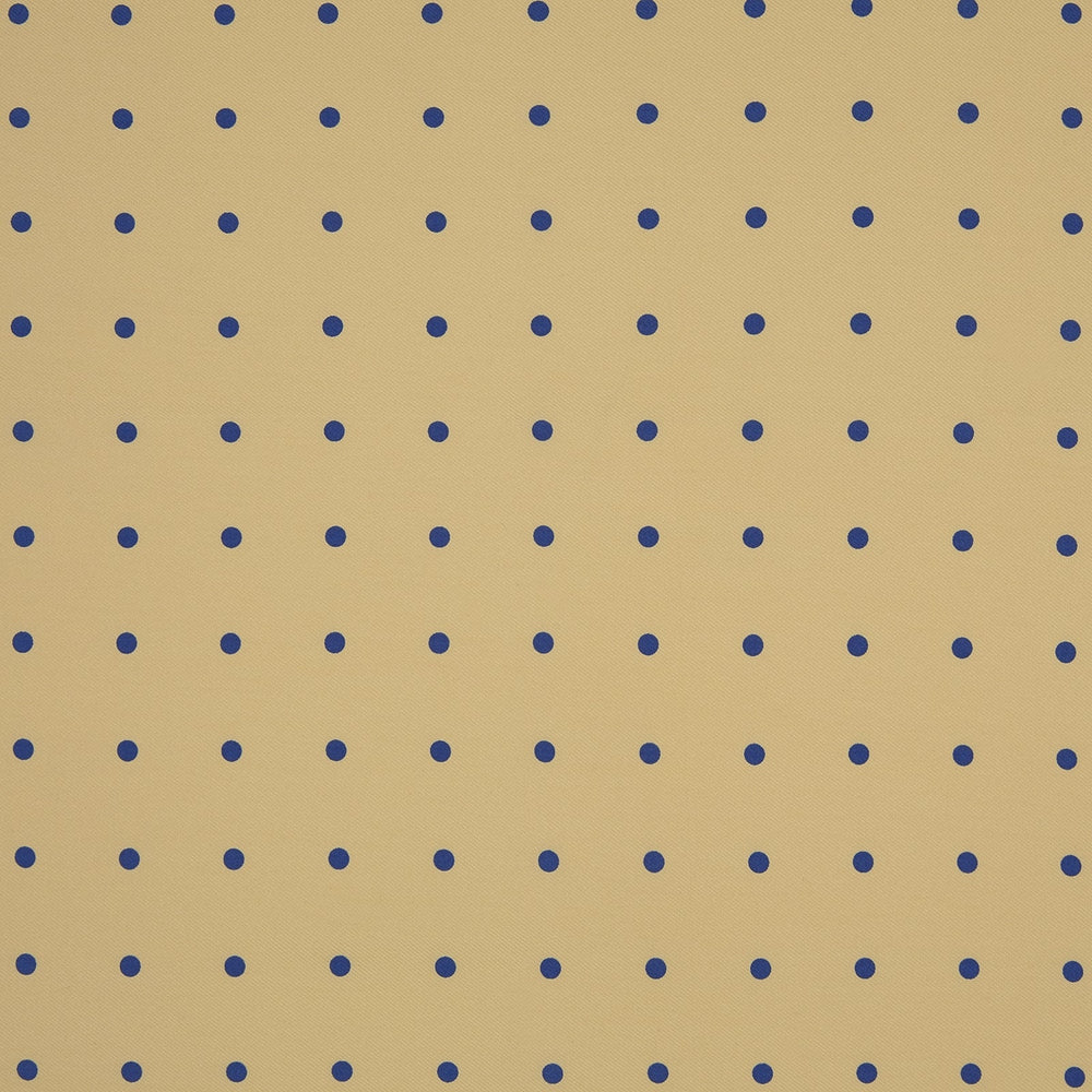 The Yellow and Blue Spot Silk Pocket Square by Turnbull & Asser features evenly spaced blue dots on yellow silk, with the brand name printed in one corner and a refined folded finish.