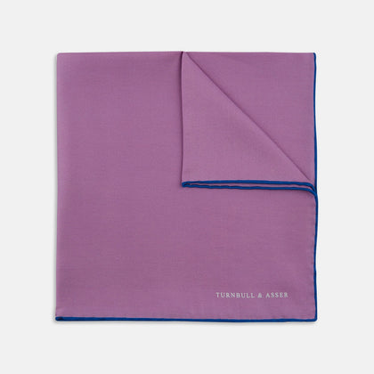 Lilac and Navy Piped Silk Pocket Square