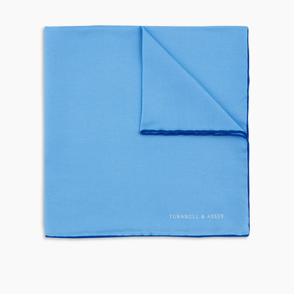 Light Blue and Navy Piped Silk Pocket Square Image 4