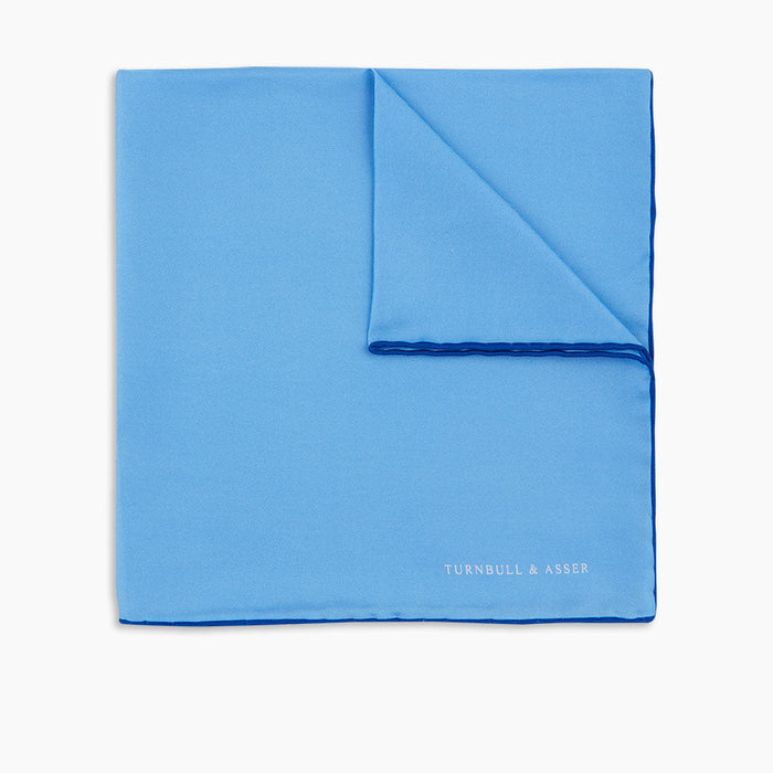 Light Blue and Navy Piped Silk Pocket Square Image 4