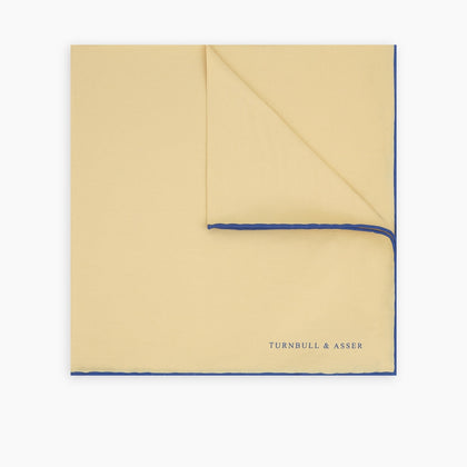 Yellow and Navy Piped Silk Pocket Square Image 4