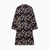 View 4 of product The Turnbull & Asser Navy Floral Pattern Linen Hayhurt Kimono Gown is a knee-length, long-sleeved gown with a floral print and a matching fabric belt tied at the waist.