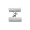 View 3 of product Turnbull & Asser’s Sterling Silver Bar Cufflinks feature a textured cylindrical design and chain links, making them an elegant men’s accessory, shown here on a plain white background.
