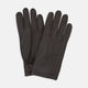 Turnbull & Asser Dark Brown Kirkdale Leather Gloves, shown on a white background, feature a textured leather finish, decorative stitching on the back, and an adjustable wrist strap.