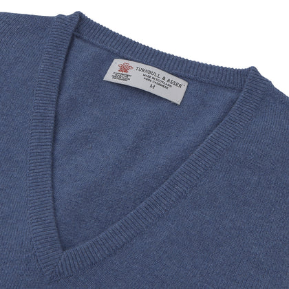 Blue V-Neck Cashmere Slipover Image 1