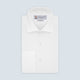 The Tailored Fit White Pleated Front Shirt with Kent Collar and Double Cuffs by Turnbull & Asser is neatly folded and buttoned up, shown on a light grey background—a classic black tie shirt option.