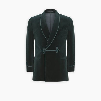 Green Double Breasted Velvet Smoking Jacket Image 2