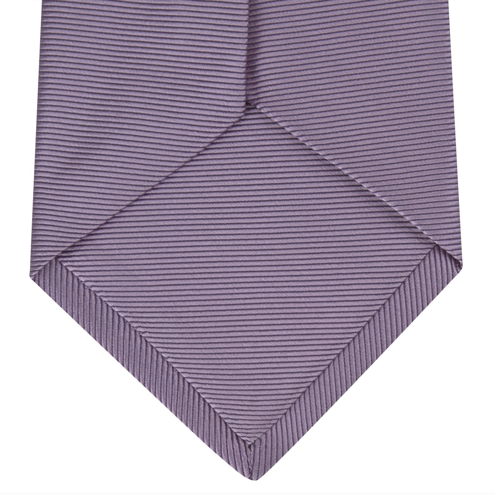 View 4 of product The Lilac Horizontal Twill Silk Tie by Turnbull & Asser features a subtle ribbed texture and neat roll, shown on a white background—an ideal accessory for any cotton shirt.