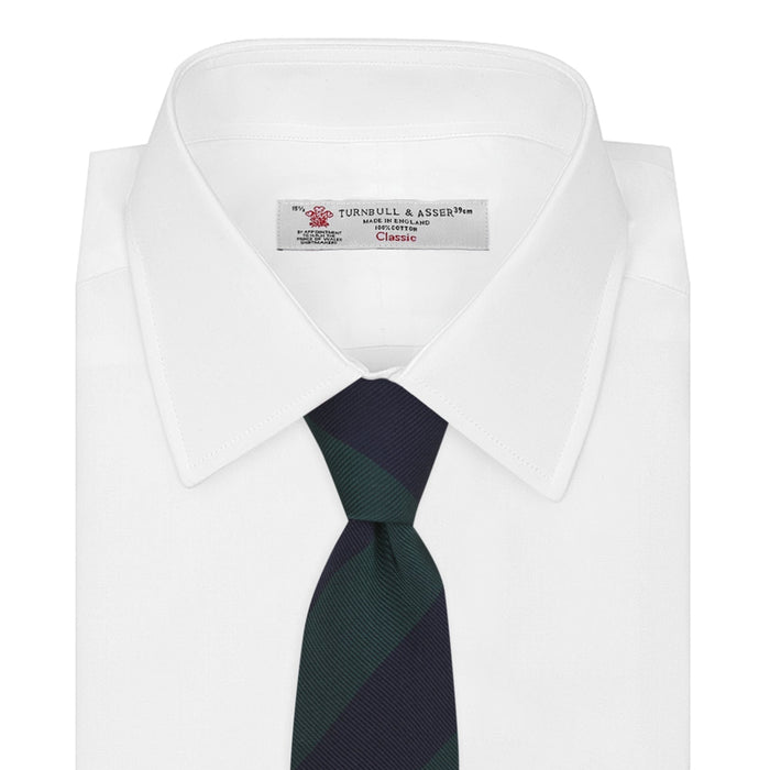 Navy and Forest Green Block Stripe Repp Silk Tie Image 1