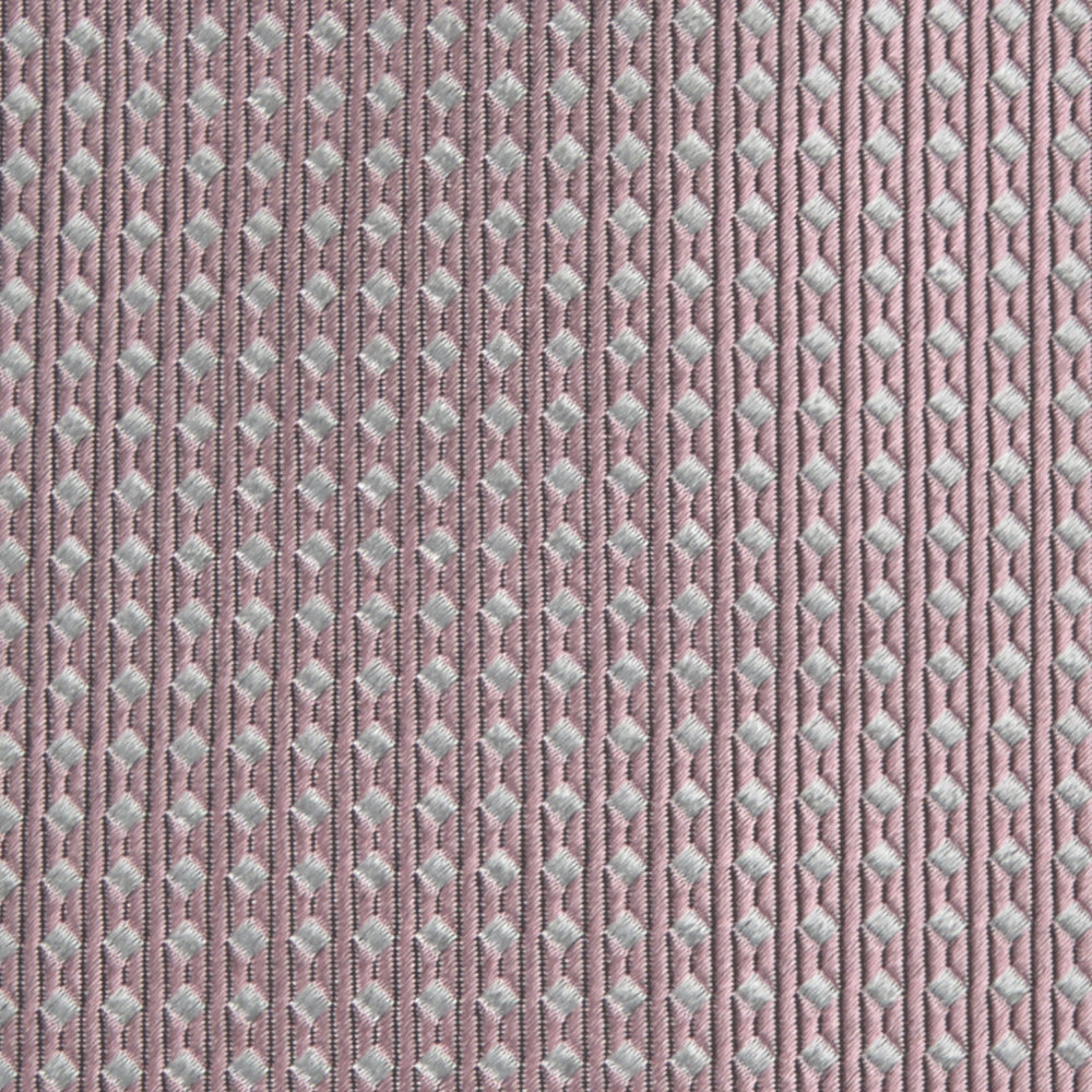 The Turnbull & Asser Rose and White Diamond Silk Tie, shown rolled on a white background, features a subtle diamond pattern—an elegant accessory to elevate any office shirt.