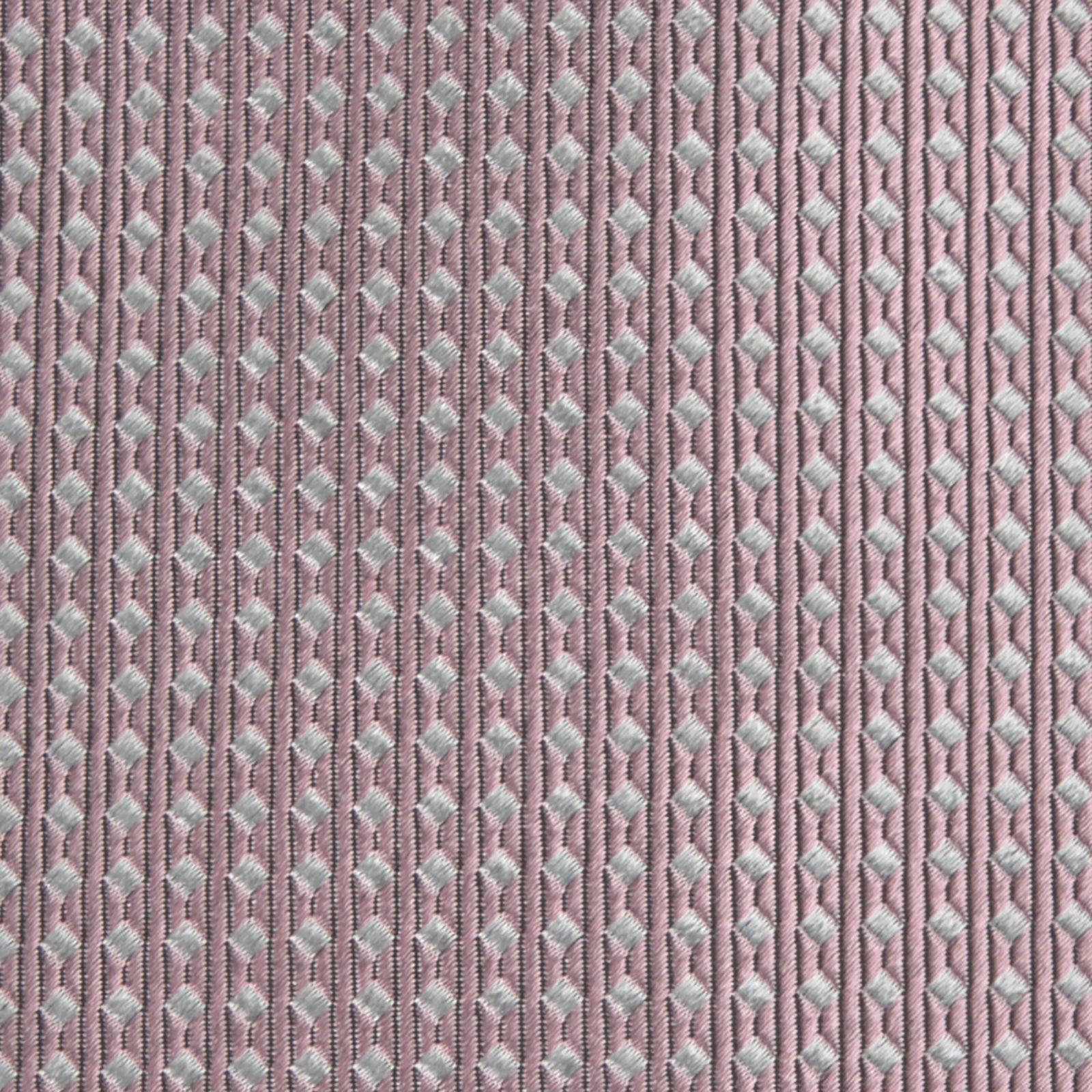 View 3 of product The Turnbull & Asser Rose and White Diamond Silk Tie, shown rolled on a white background, features a subtle diamond pattern—an elegant accessory to elevate any office shirt.