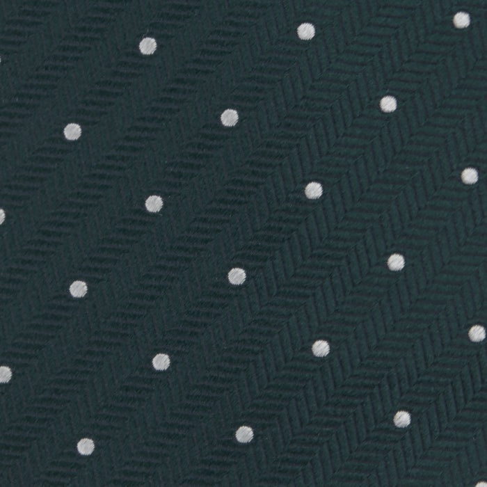 Forest Green and White Small Spot Herringbone Silk Tie Image 2