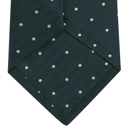 Forest Green and White Small Spot Herringbone Silk Tie Image 3
