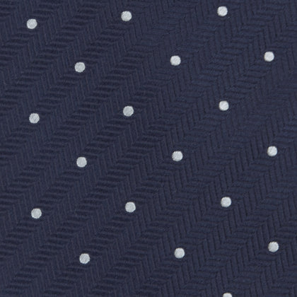 Navy and White Small Spot Herringbone Silk Tie Image 2