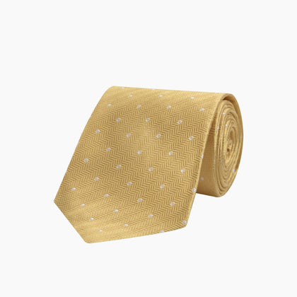 Gold and White Small Spot Herringbone Silk Tie Image 4