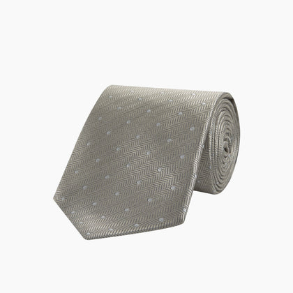 Silver and White Small Spot Herringbone Silk Tie Image 4