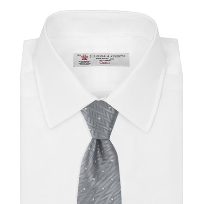 Grey and White Small Spot Herringbone Silk Tie Image 1
