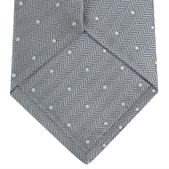 Grey and White Small Spot Herringbone Silk Tie Image 3