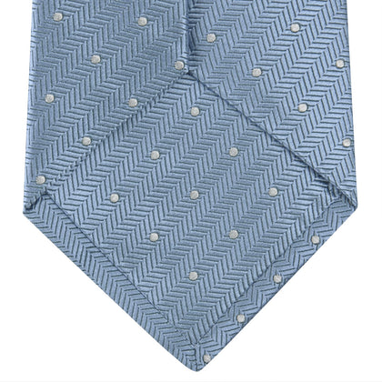 Ice Blue and White Small Spot Herringbone Silk Tie Image 3