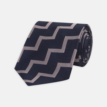 Navy and Rose Striped Zigzag Silk Tie