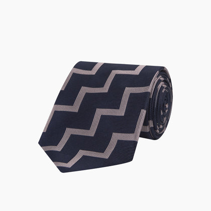 Navy and Rose Striped Zigzag Silk Tie Image 4