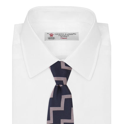 Navy and Rose Striped Zigzag Silk Tie Image 1