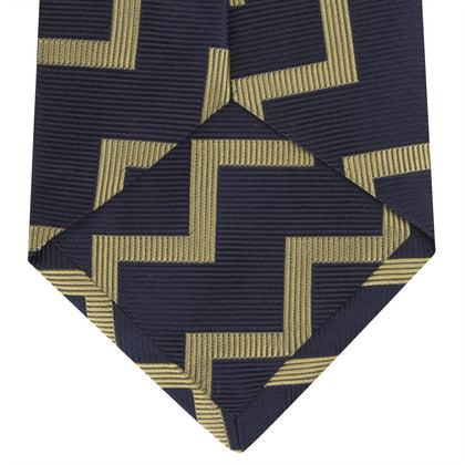 Navy and Gold Striped Zigzag Silk Tie Image 3