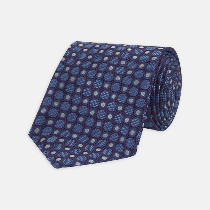 Plum and Blue Circle and Spot Silk Tie