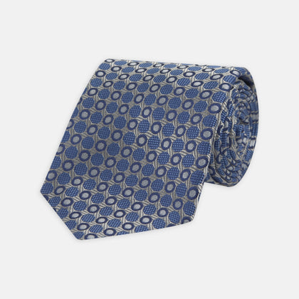 Silver and Blue Circle and Spot Silk Tie