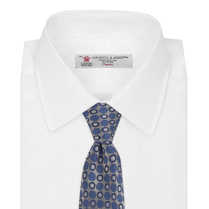 Silver and Blue Circle and Spot Silk Tie Image 1