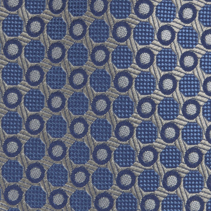 Silver and Blue Circle and Spot Silk Tie Image 2