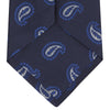 View 4 of product The Turnbull & Asser Navy and Royal Blue Floating Paisley Silk Tie features an elegant blue and white paisley pattern, styled in a rolled presentation on a plain white background.