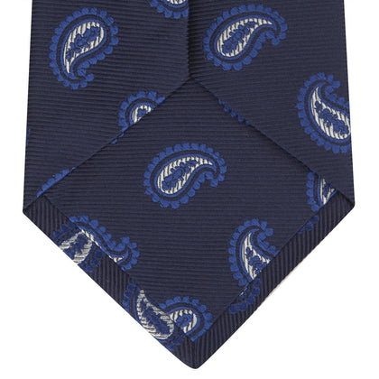 Navy and Royal Blue Floating Paisley Silk Tie Image 3