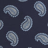 View 3 of product The Turnbull & Asser Navy and Light Blue Floating Paisley Silk Tie features a repeating light blue and white paisley pattern set against a navy blue silk backdrop.