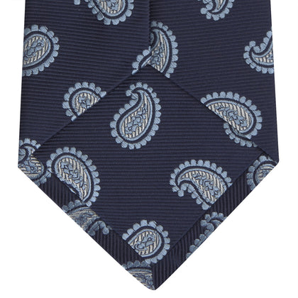 Navy and Light Blue Floating Paisley Silk Tie Image 3