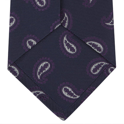 Navy and Plum Floating Paisley Silk Tie Image 3