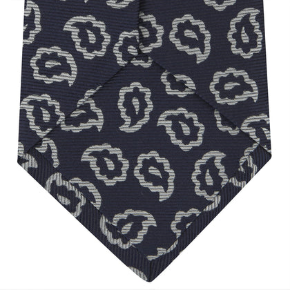 Navy and White Petal Paisley Silk Tie Image 3