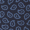 View 3 of product The Navy and Blue Petal Paisley Silk Tie by Turnbull & Asser features an abstract pattern of light blue paisley-like shapes, rolled up and displayed on a white background.