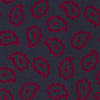 View 3 of product The Navy and Red Petal Paisley Silk Tie by Turnbull & Asser features an elegant paisley pattern on navy silk, rolled at one end and displayed on a plain white background.