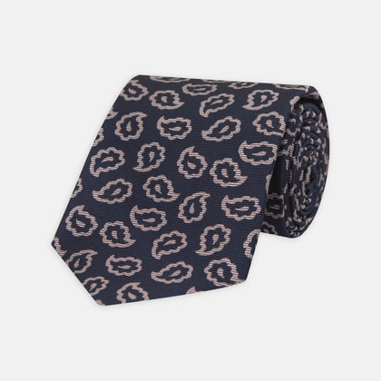 Navy and Pink Petal Paisley Silk Tie
