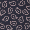View 3 of product The Turnbull & Asser Navy and Pink Petal Paisley Silk Tie features a repeating petal paisley pattern in pink, shown rolled with the pointed end forward against a plain white background.