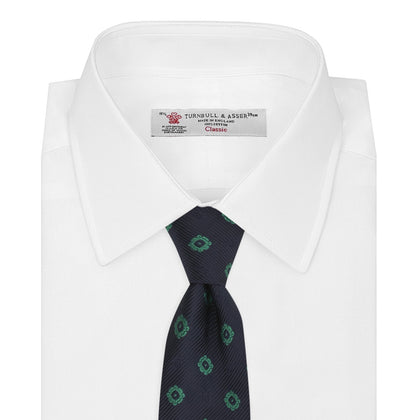 Navy and Green Emblem Spot Silk Tie Image 1