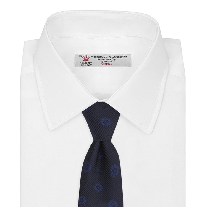 Navy and Blue Emblem Spot Silk Tie Image 1