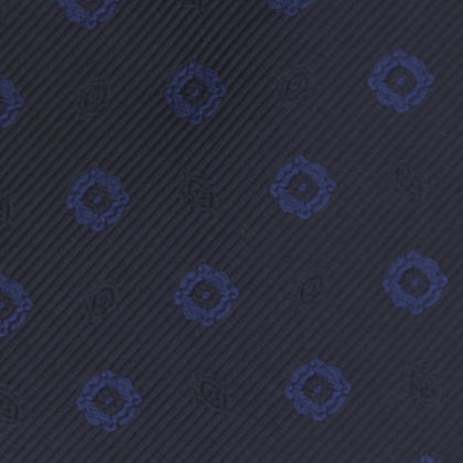 Navy and Blue Emblem Spot Silk Tie Image 2