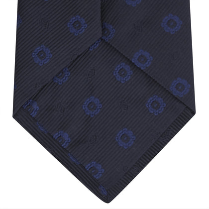 Navy and Blue Emblem Spot Silk Tie Image 3