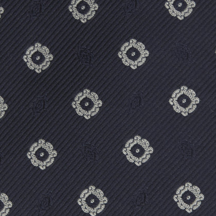 Navy and Silver Emblem Spot Silk Tie Image 2