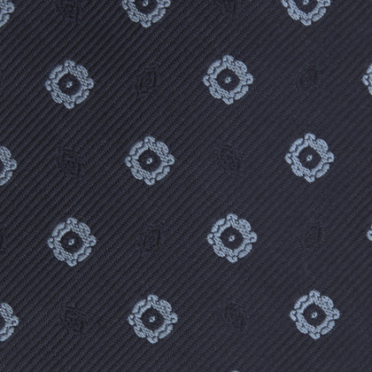 Navy and Light Blue Emblem Spot Silk Tie Image 2